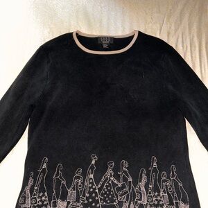 City Silk Black Top with Beige Embroidery